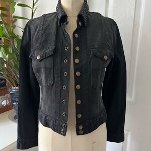 Current/Elliott Black Studded-Collar Denim Jacket